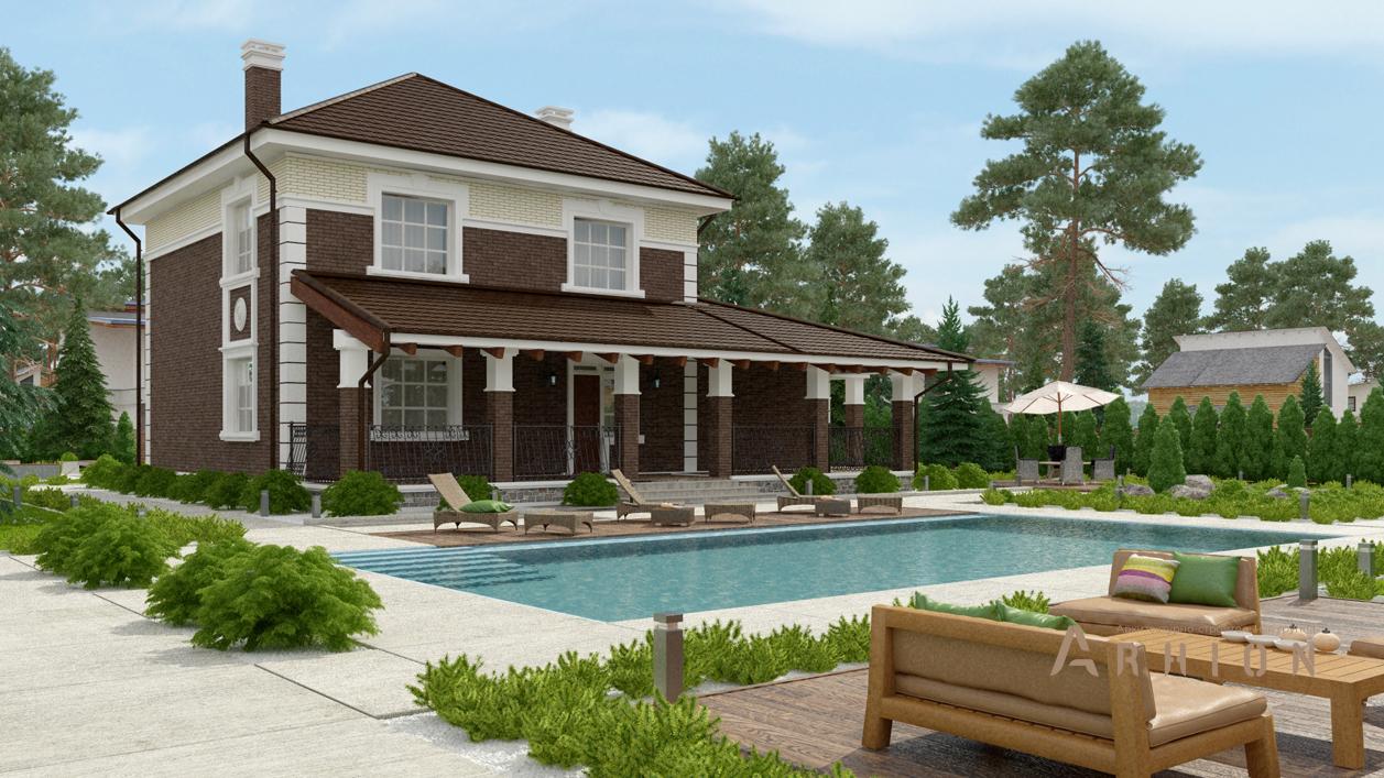 2. Проект двухэтажного дома в современном стиле с плоской кровлей , cp-21-36, площадью - 243 кв c цокольным этажом, терассой, гаражом