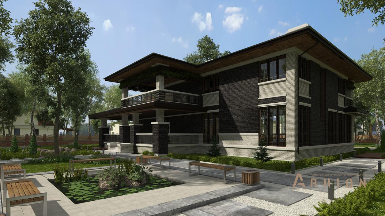 2. Проект двухэтажного дома в современном стиле с плоской кровлей , cp-21-41, площадью - 329 кв c гаражом