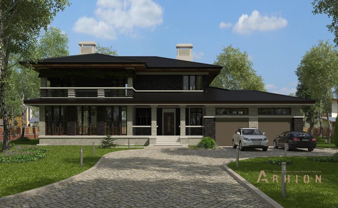 1. Проект двухэтажного дома в современном стиле с плоской кровлей , cp-21-41, площадью - 329 кв c гаражом