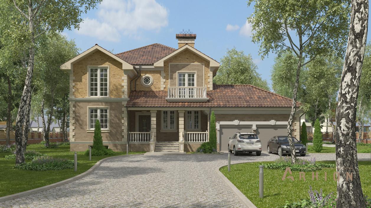 3. Проект двухэтажного дома в современном стиле с плоской кровлей , cp-22-14, площадью - 381 кв c цокольным этажом, гаражом