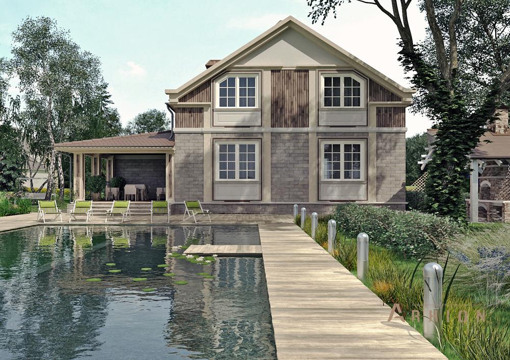 2. Проект одноэтажного дома в современном стиле с плоской кровлей , cp-22-57, площадью - 203 кв c цокольным этажом, мансардой, гаражом