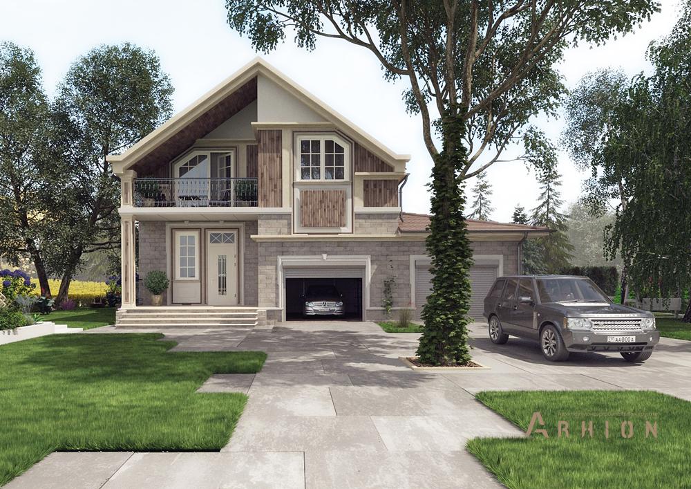 1. Проект одноэтажного дома в современном стиле с плоской кровлей , cp-22-57, площадью - 203 кв c цокольным этажом, мансардой, гаражом