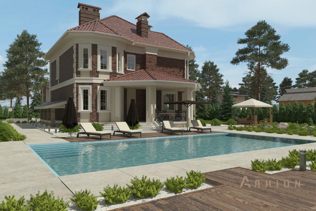 3. Проект двухэтажного дома в современном стиле с плоской кровлей , cp-22-64, площадью - 318 кв c цокольным этажом