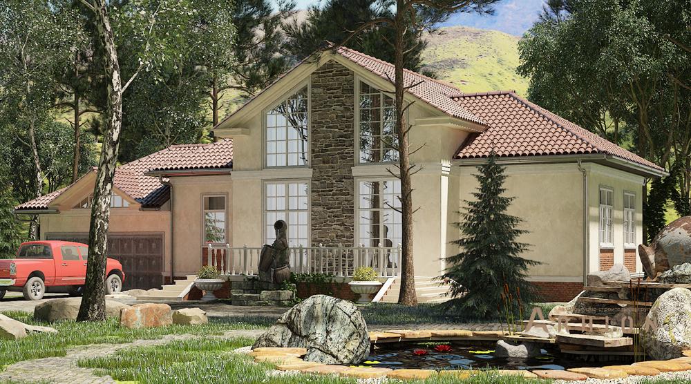 1. Проект одноэтажного дома в современном стиле с плоской кровлей , cp-22-75, площадью - 196 кв c мансардой