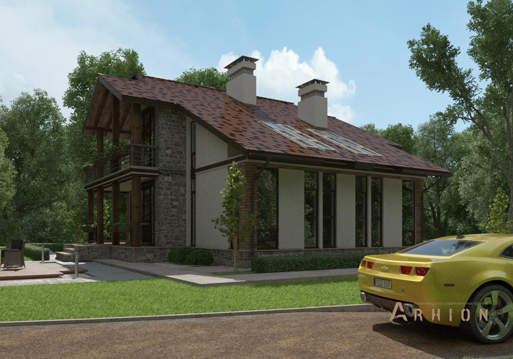 2. Проект двухэтажного дома в финском стиле с плоской кровлей , cp-22-81, площадью - 330 кв c цокольным этажом, сауной, терассой, балконом, эркером