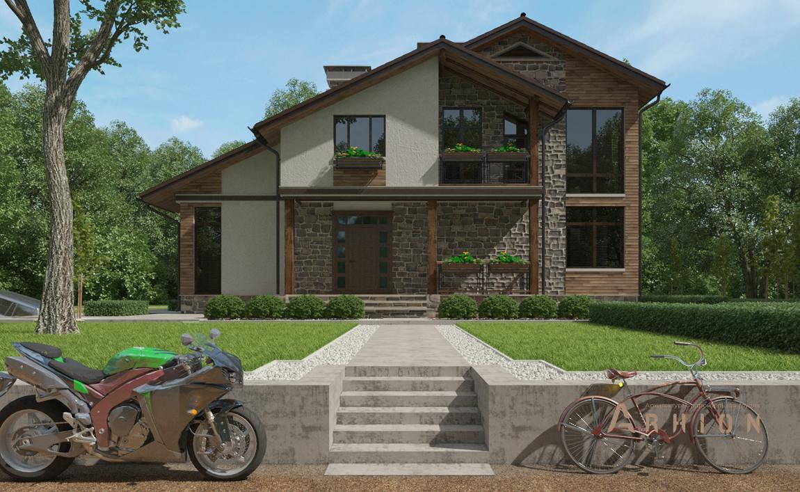 3. Проект двухэтажного дома в финском стиле с плоской кровлей , cp-22-81, площадью - 330 кв c цокольным этажом, сауной, терассой, балконом, эркером