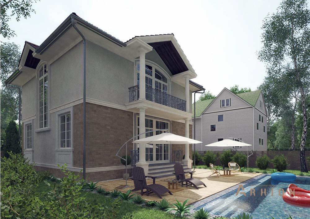 2. Проект двухэтажного дома в современном классическом стиле с плоской кровлей , cp-22-88, площадью - 178 кв c цокольным этажом, сауной, балконом