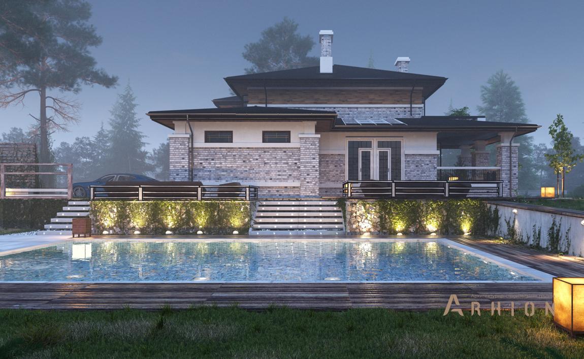 2. Проект двухэтажного дома в современном стиле с плоской кровлей , cp-22-98, площадью - 341 кв c терассой, балконом, гаражом