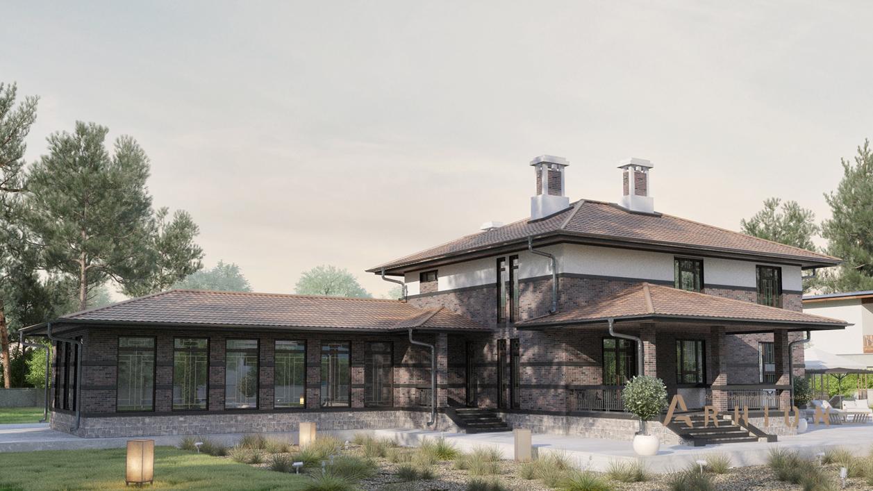 4. Проект двухэтажного дома в современном стиле с плоской кровлей , cp-23-14, площадью - 383 кв c гаражом