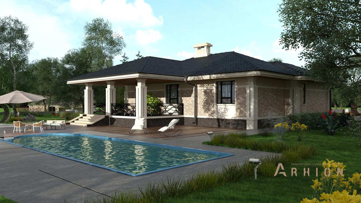 2. Проект одноэтажного дома в современном стиле с плоской кровлей , cp-23-31, площадью - 143 кв c терассой, гаражом