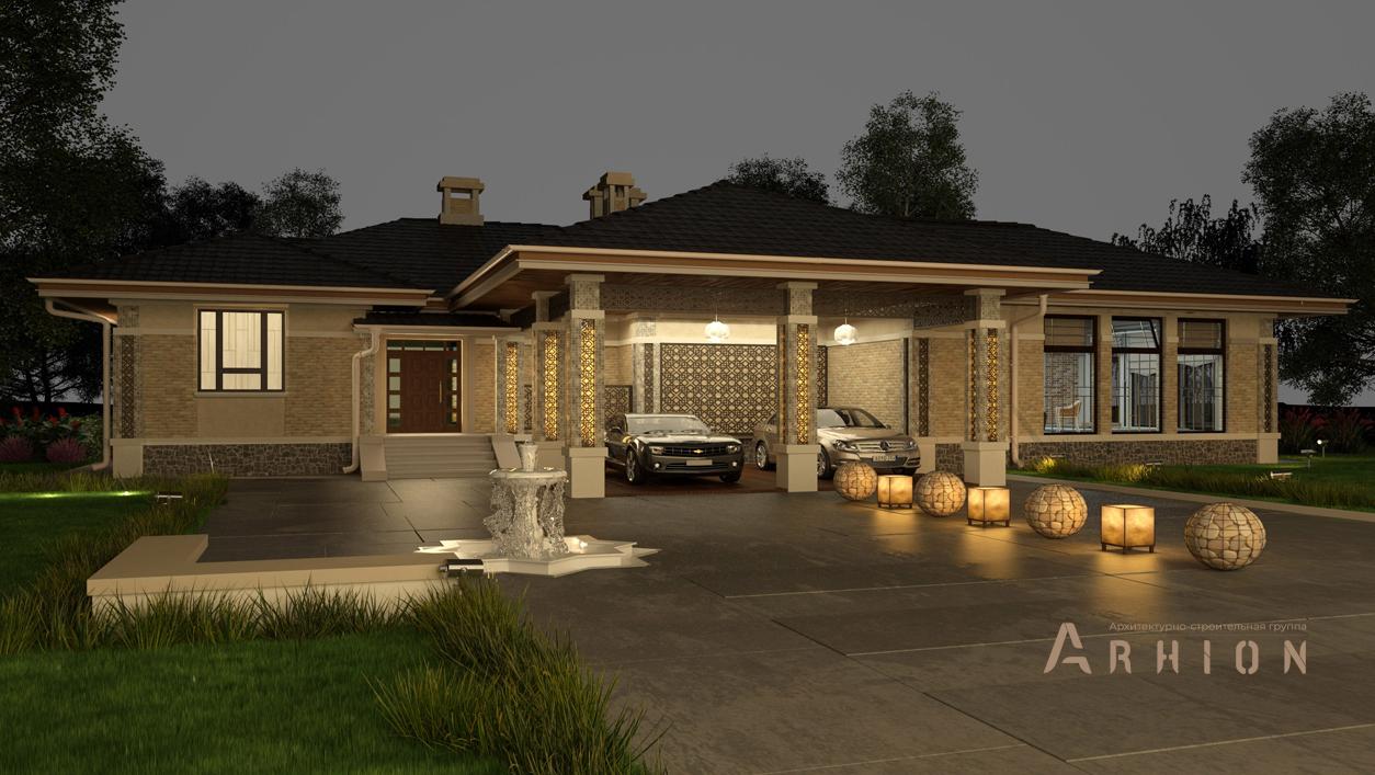 2. Проект одноэтажного дома в современном стиле с плоской кровлей , cp-23-43, площадью - 191 кв c терассой, гаражом