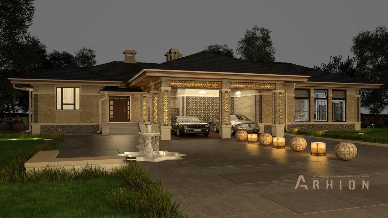 1. Проект одноэтажного дома в современном стиле с плоской кровлей , cp-23-43, площадью - 191 кв c терассой, гаражом