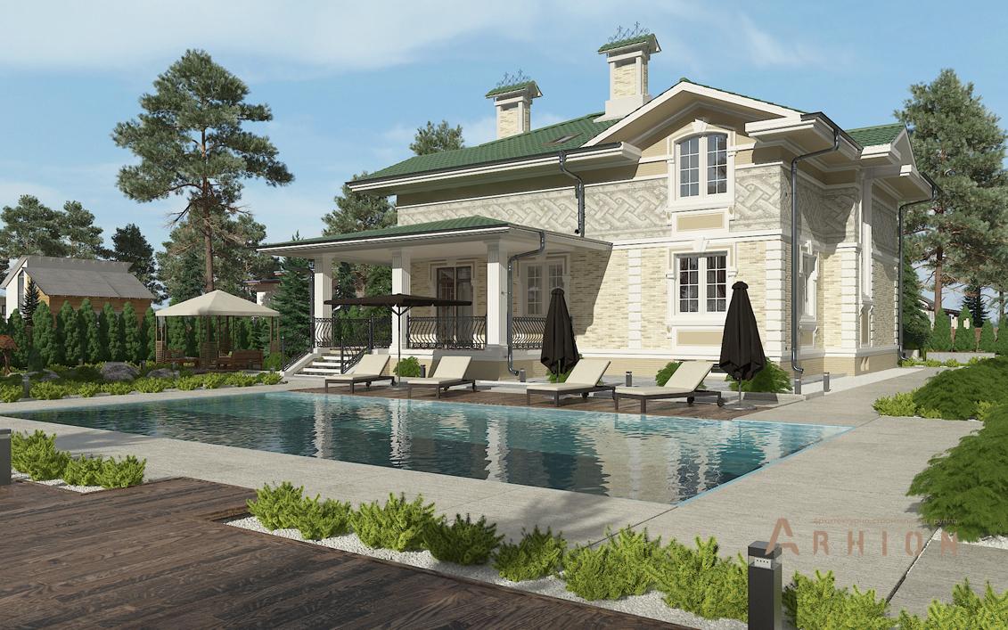 2. Проект двухэтажного дома в английском стиле с плоской кровлей , cp-23-62, площадью - 238 кв c гаражом