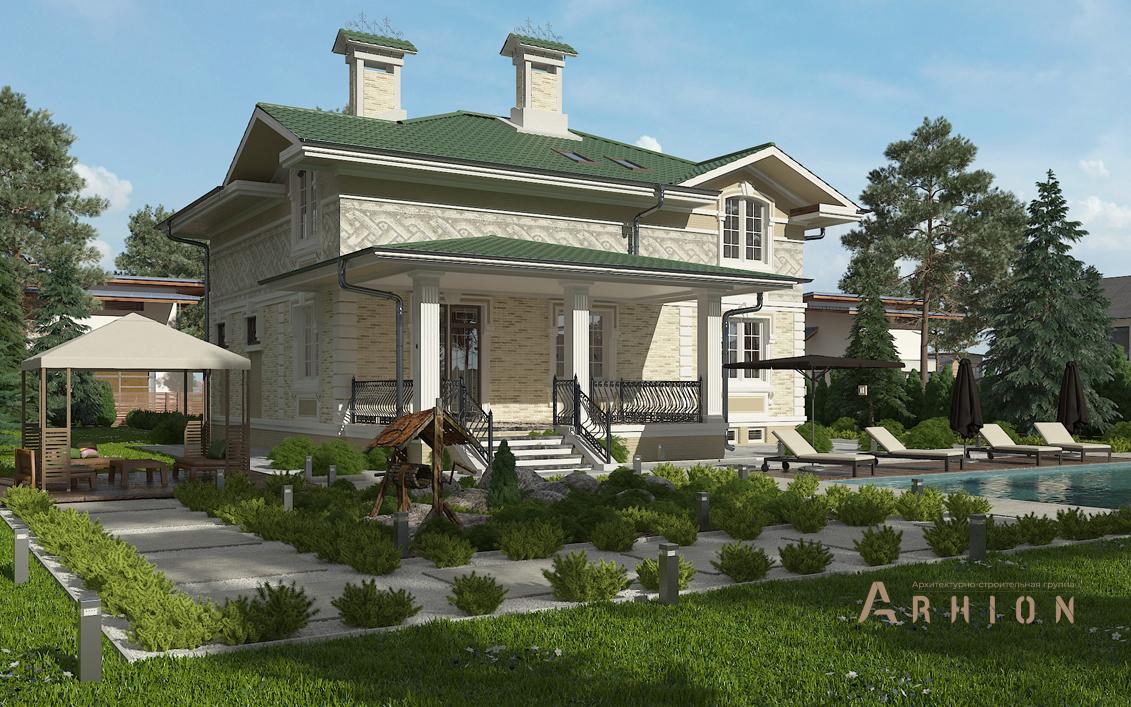 3. Проект двухэтажного дома в английском стиле с плоской кровлей , cp-23-62, площадью - 238 кв c гаражом