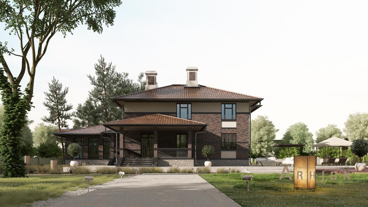 4. Проект двухэтажного дома в стиле Ллойда Райта (прерий) с плоской кровлей , cp-24-23, площадью - 561 кв c цокольным этажом, сауной, терассой, балконом