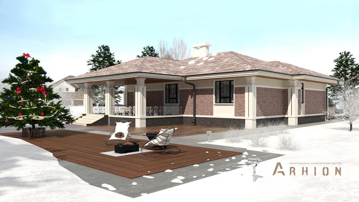 2. Проект одноэтажного дома в стиле Ллойда Райта (прерий) с четырехскатной, cp-24-32, площадью - 253 кв c цокольным этажом, сауной, терассой, балконом, гаражом, бассейном, эркером, вторым светом