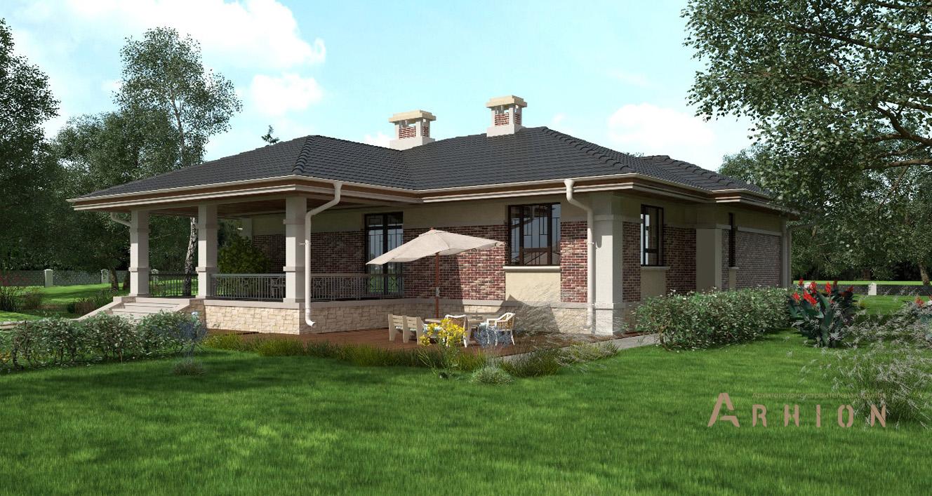 2. Проект одноэтажного дома в стиле Ллойда Райта (прерий) с четырехскатной, cp-24-39, площадью - 229 кв c терассой, гаражом