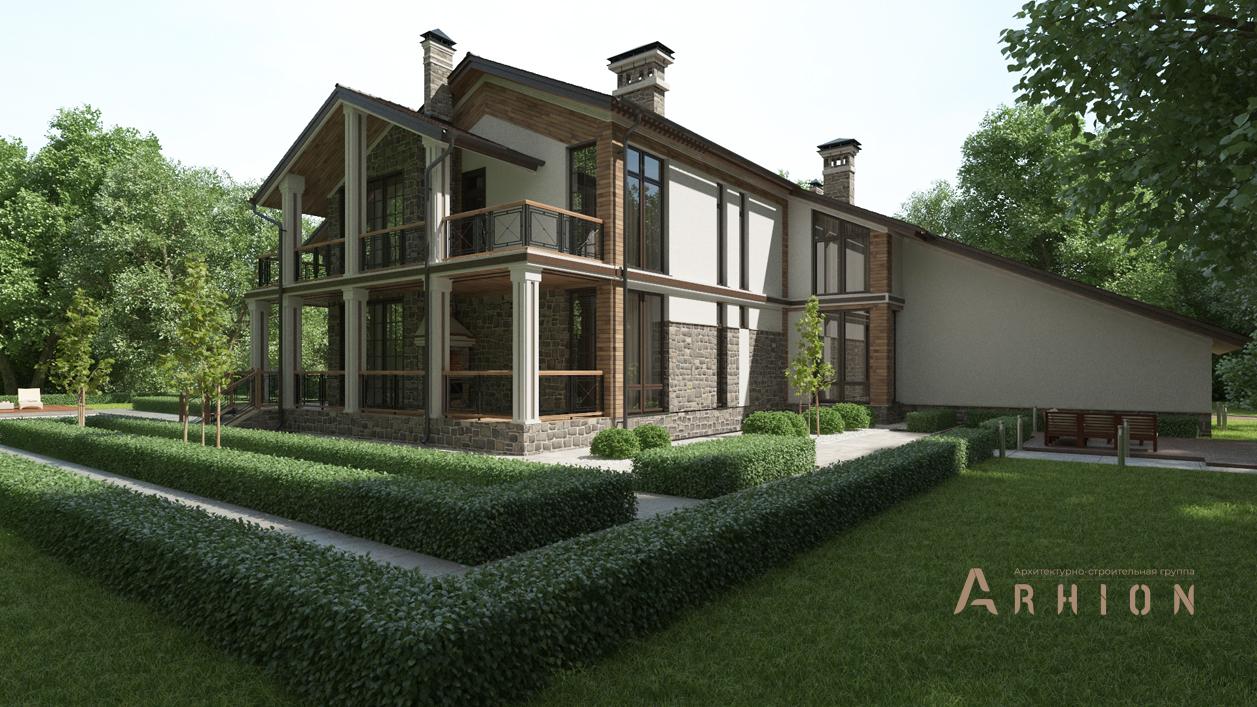 2. Проект одноэтажного дома в современном стиле с плоской кровлей , cp-25-36, площадью - 360 кв c мансардой, гаражом