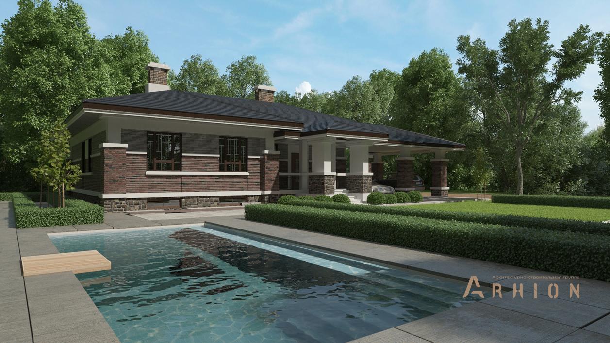 2. Проект одноэтажного дома в современном стиле с четырехскатной, cp-27-00, площадью - 146 кв c терассой, гаражом