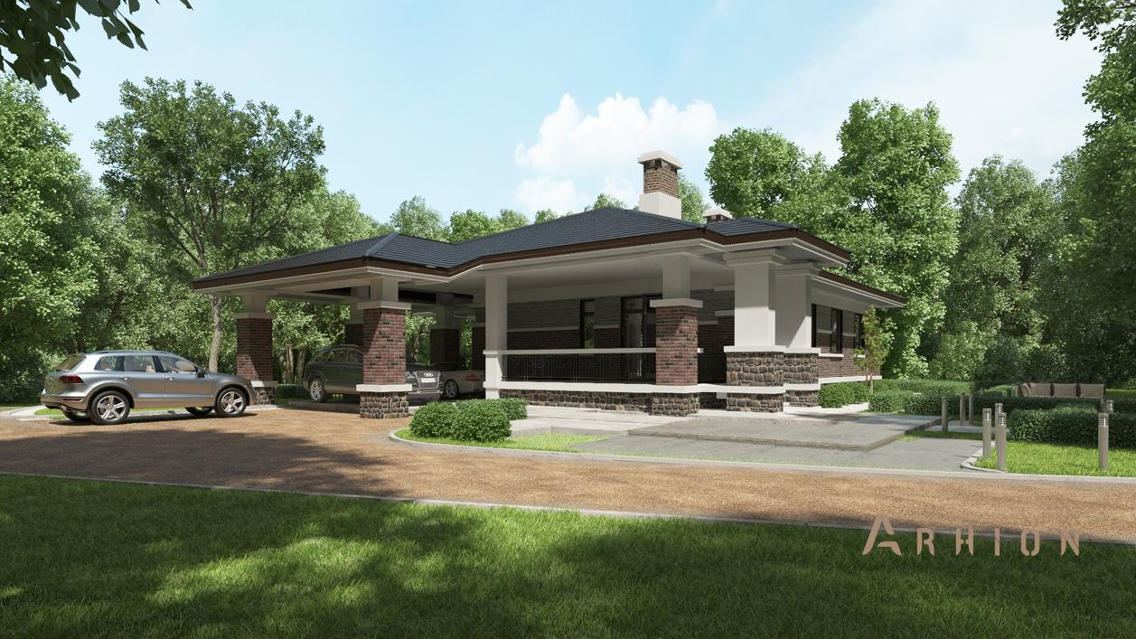 3. Проект одноэтажного дома в современном стиле с четырехскатной, cp-27-00, площадью - 146 кв c терассой, гаражом