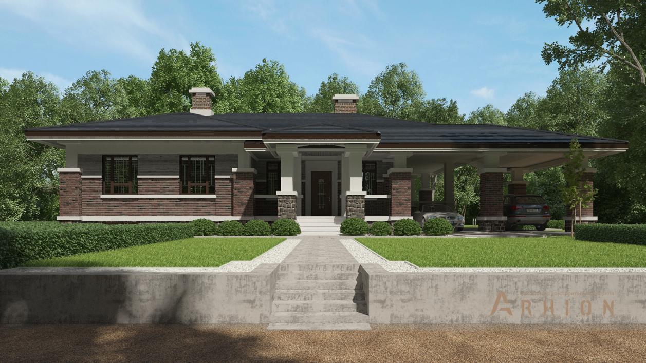 1. Проект одноэтажного дома в современном стиле с четырехскатной, cp-27-00, площадью - 146 кв c терассой, гаражом