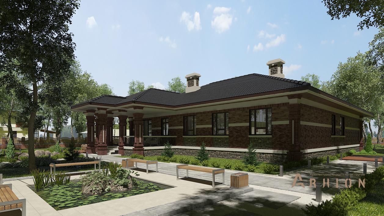 3. Проект одноэтажного дома в стиле Ллойда Райта (прерий) с четырехскатной, cp-27-05, площадью - 229 кв c терассой, гаражом