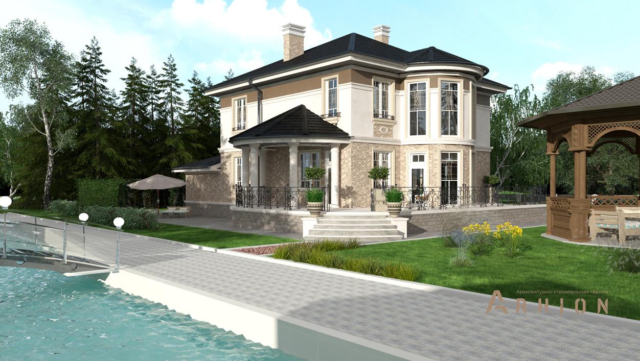 2. Проект двухэтажного дома в стиле модерн с четырехскатной, cp-29-08, площадью - 182 кв c терассой, балконом, гаражом, эркером