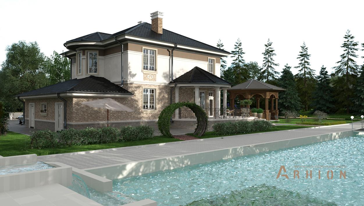 3. Проект двухэтажного дома в стиле модерн с четырехскатной, cp-29-08, площадью - 182 кв c терассой, балконом, гаражом, эркером