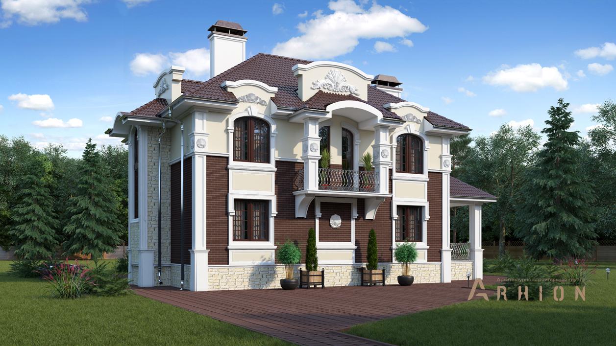 3. Проект двухэтажного дома в классическом стиле с четырехскатной, cp-29-12, площадью - 196 кв c терассой, балконом, эркером
