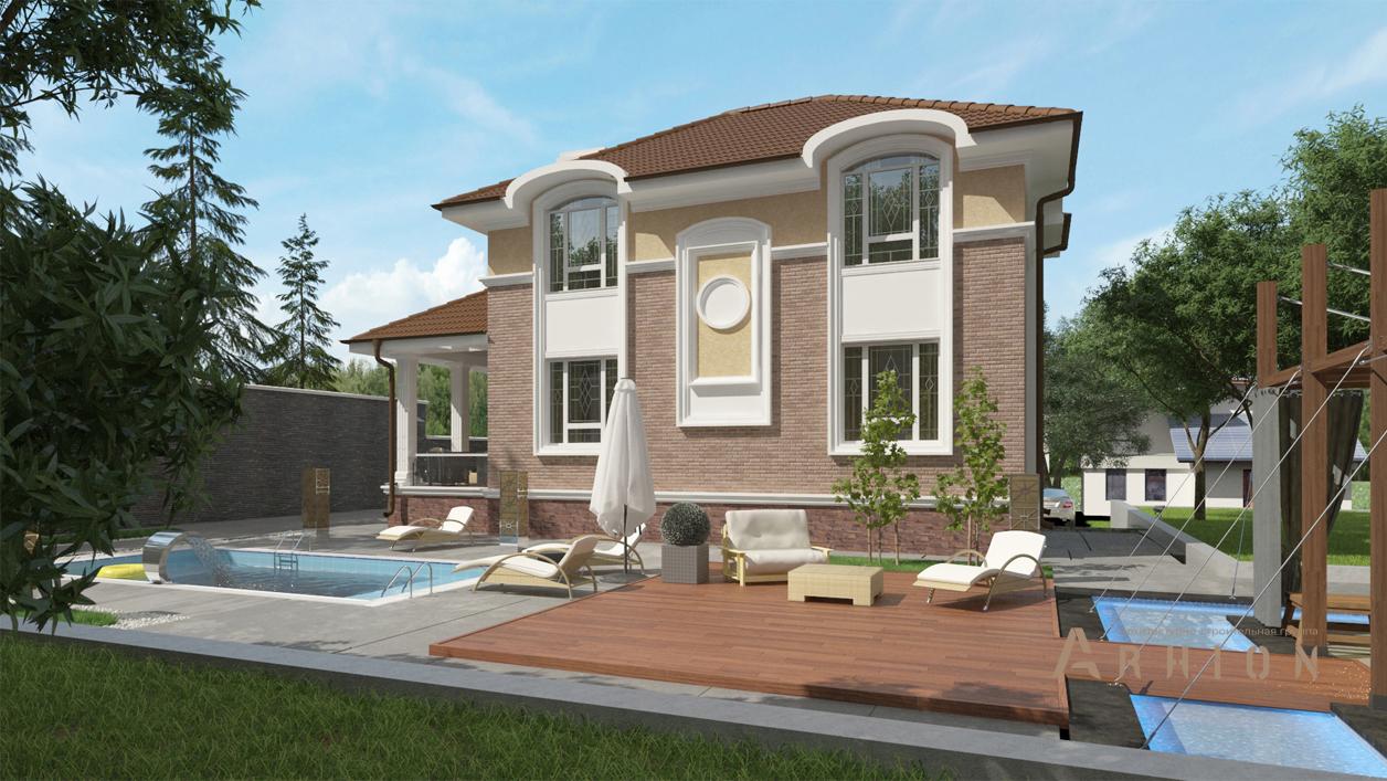 2. Проект двухэтажного дома в современном стиле с четырехскатной, cp-29-32, площадью - 118 кв c терассой