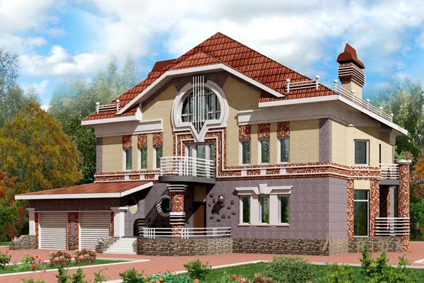 1. Проект двухэтажного дома в стиле модерн с четырехскатной, cp-31-00, площадью - 587 кв c цокольным этажом, мансардой, гаражом