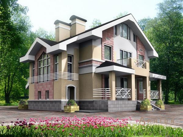 1. Проект двухэтажного дома в современном стиле с двускатной кровлей, cp-31-01, площадью - 259 кв c мансардой