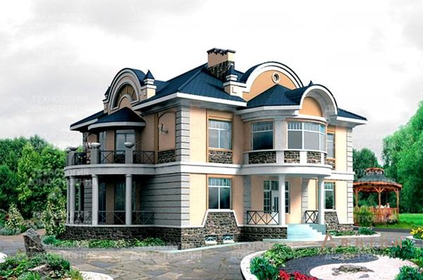 1. Проект двухэтажного дома в стиле модерн с плоской кровлей , cp-31-24, площадью - 422 кв c цокольным этажом, сауной, терассой, балконом, эркером, вторым светом