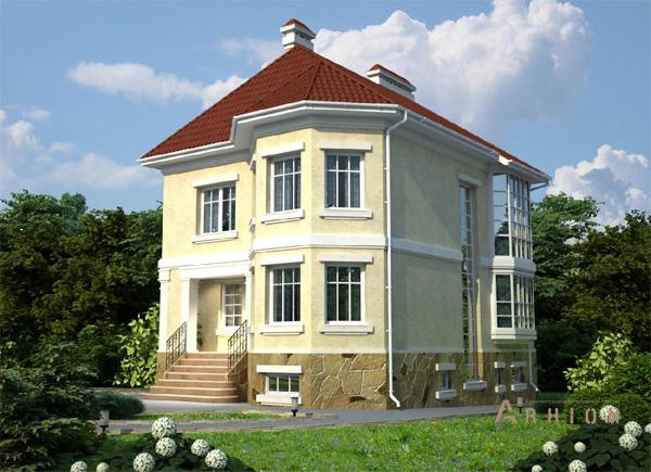 1. Проект двухэтажного дома в современном стиле с плоской кровлей , cp-31-83, площадью - 251 кв c цокольным этажом, сауной, эркером