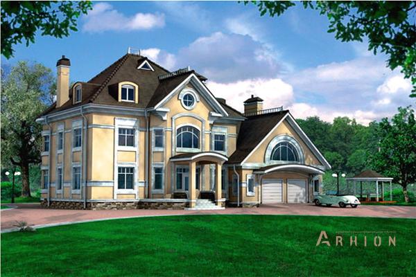 1. Проект двухэтажного дома в замковом стиле с многоскатной кровлей, cp-32-12, площадью - 587 кв c мансардой, терассой, гаражом, вторым светом