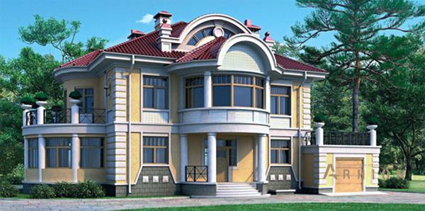 1. Проект двухэтажного дома в стиле модерн с плоской кровлей , cp-33-95, площадью - 485 кв c цокольным этажом, мансардой, гаражом