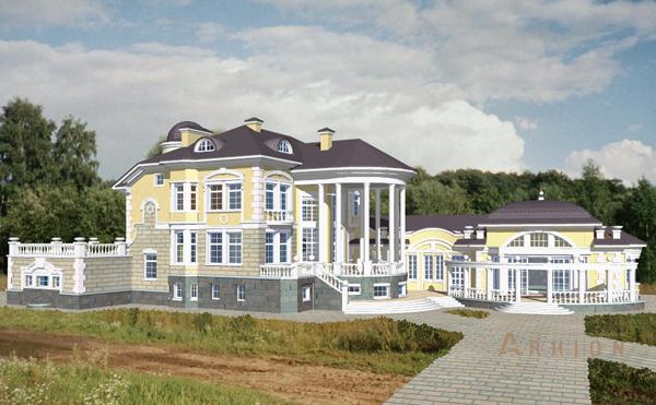 1. Проект двухэтажного дома в классическом стиле с четырехскатной, cp-34-20, площадью - 846 кв c цокольным этажом