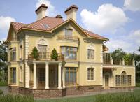 2. Проект двухэтажного дома в классическом стиле с плоской кровлей , cp-35-81, площадью - 910 кв c цокольным этажом, мансардой