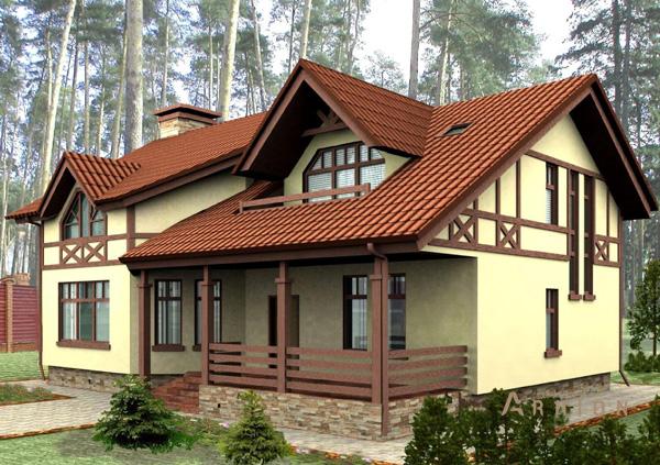 1. Проект одноэтажного дома в современном стиле с плоской кровлей , cp-35-84, площадью - 235 кв c мансардой