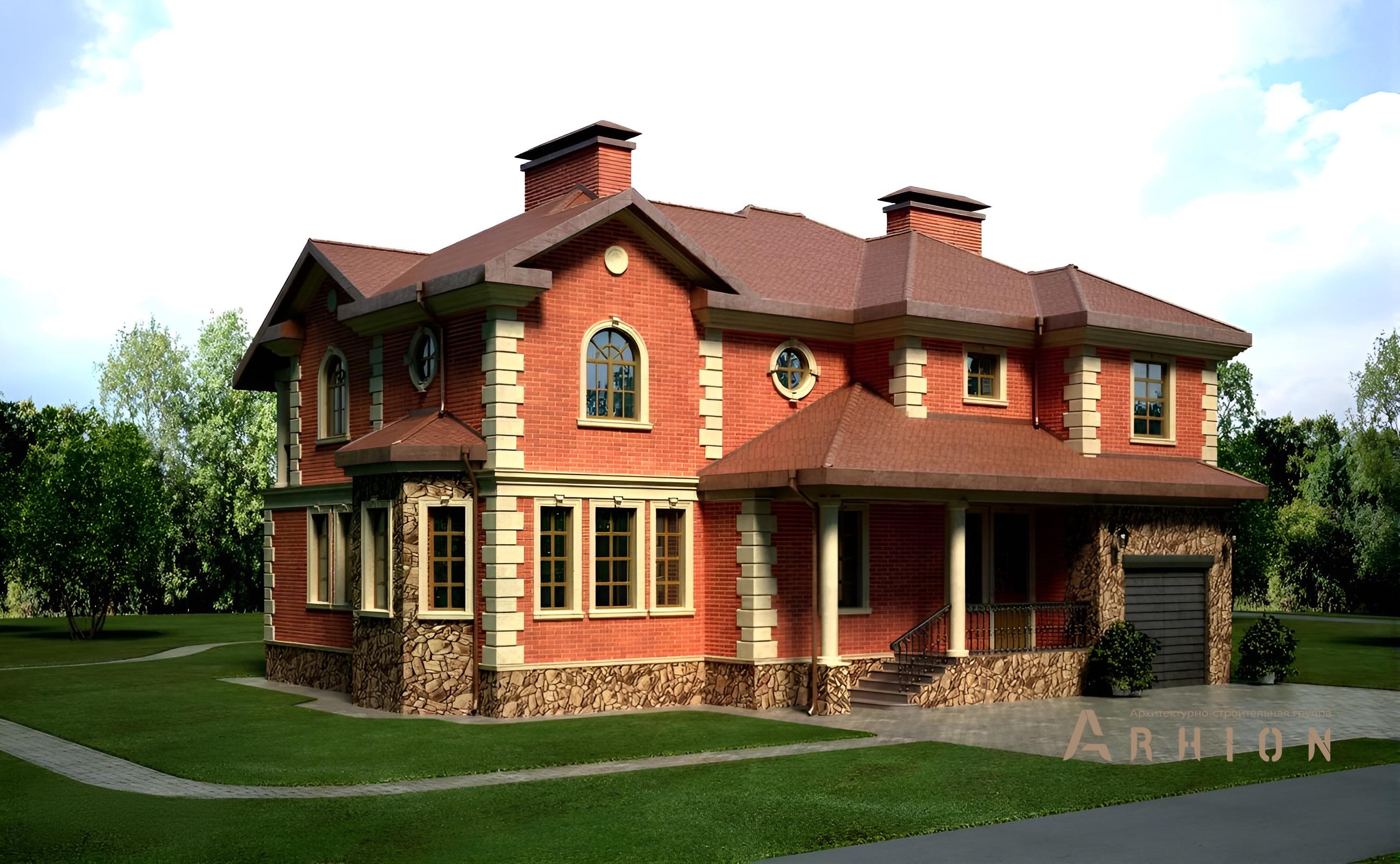 1. Проект двухэтажного дома в классическом стиле с многоскатной кровлей, cp-35-89, площадью - 290 кв c терассой, гаражом