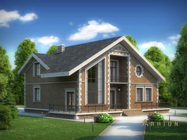 1. Проект одноэтажного дома в стиле шале с двускатной кровлей, cp-46-03, площадью - 267 кв c мансардой