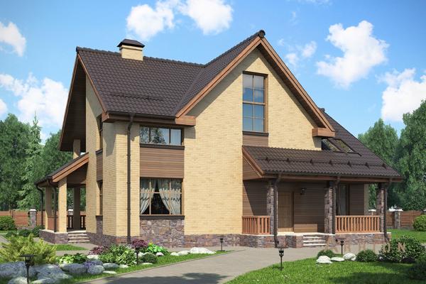 1. Проект одноэтажного дома в современном стиле с двускатной кровлей, cp-47-15, площадью - 259 кв c мансардой