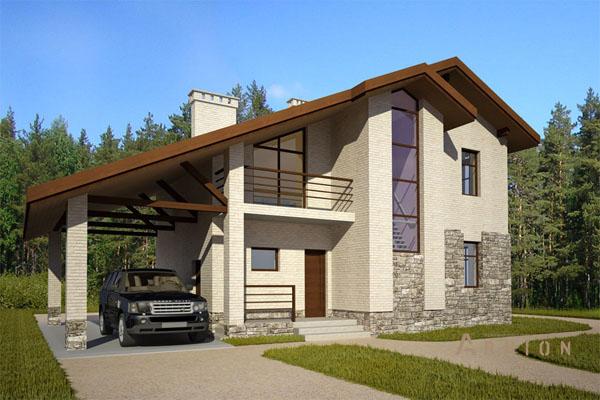 1. Проект двухэтажного дома в современном стиле с двускатной кровлей, cp-47-25, площадью - 121 кв