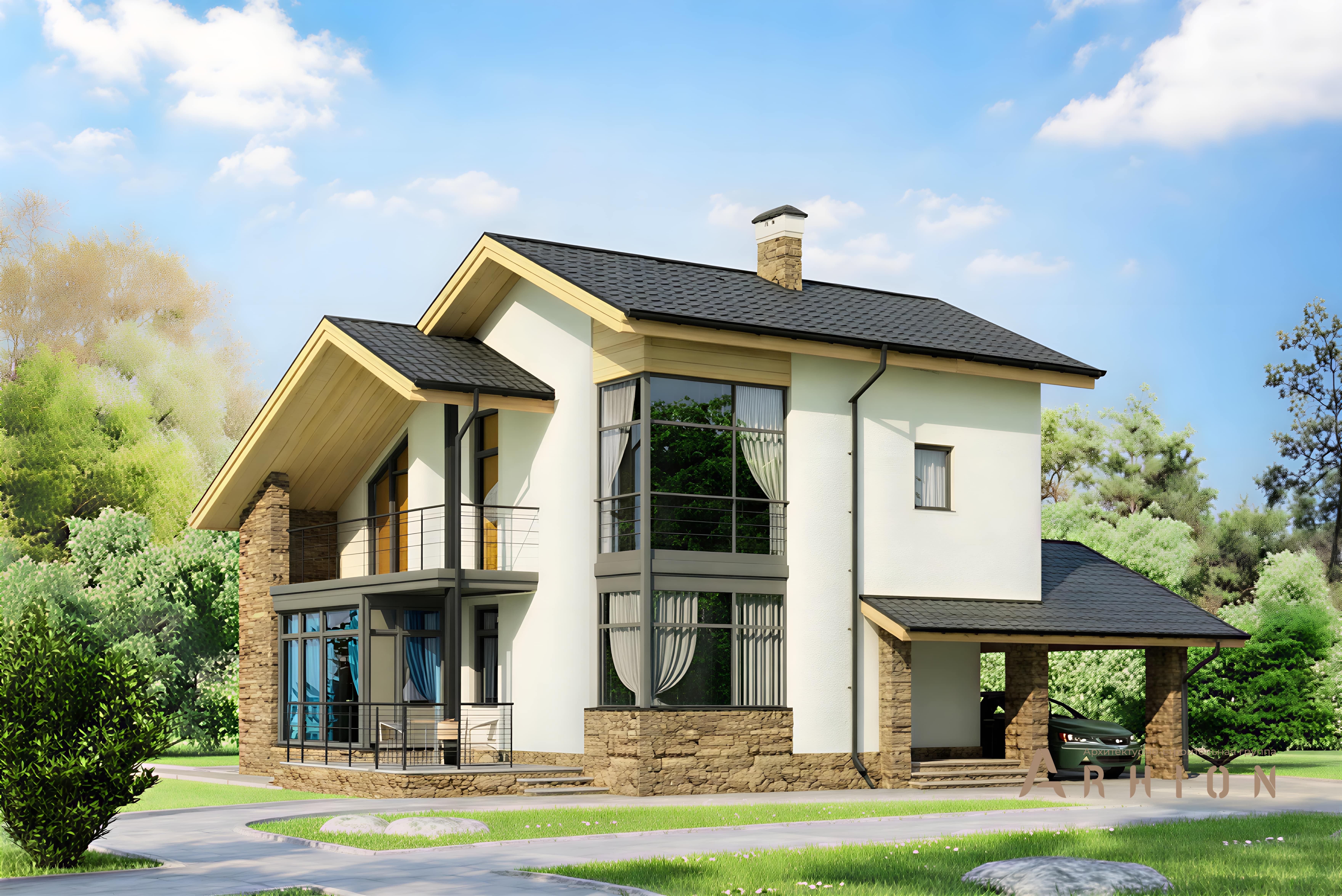 1. Проект двухэтажного дома в финском стиле с двускатной кровлей, cp-47-27, площадью - 152 кв