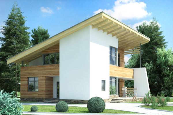 1. Проект двухэтажного дома в норвежском стиле с односкатной кровлей, cp-47-29, площадью - 183 кв