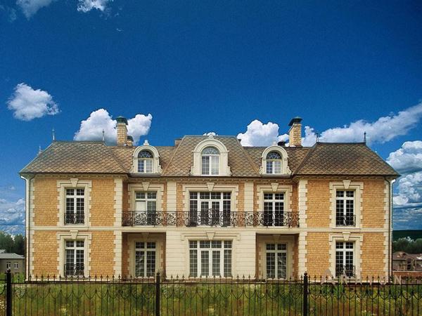 1. Проект двухэтажного дома в дворцовом стиле с многоскатной кровлей, cp-47-85, площадью - 722 кв c мансардой