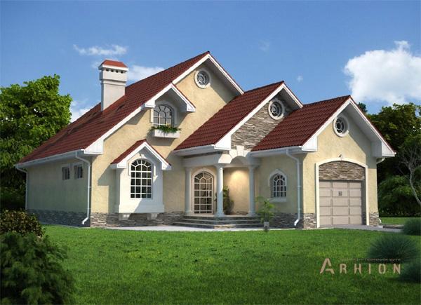 1. Проект одноэтажного дома в американском стиле с плоской кровлей , cp-49-52, площадью - 221 кв c мансардой, гаражом