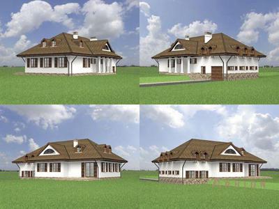 3. Проект одноэтажного дома в современном стиле с четырехскатной, cp-55-41, площадью - 292 кв c мансардой, гаражом