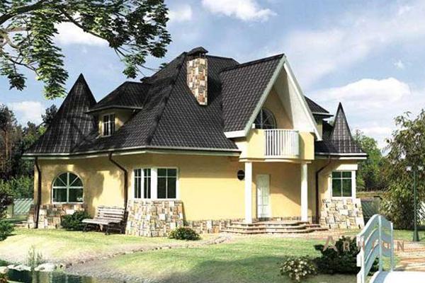 1. Проект одноэтажного дома в современном стиле с плоской кровлей , cp-55-73, площадью - 167 кв c мансардой