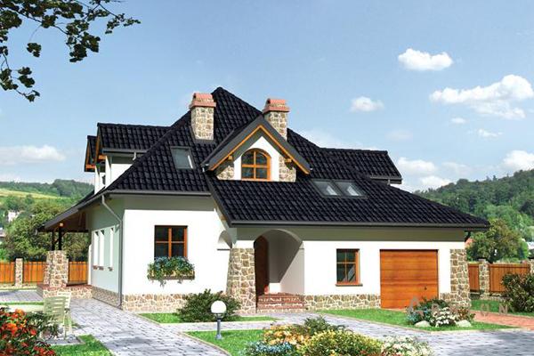 1. Проект одноэтажного дома в скандинавском стиле с многоскатной кровлей, cp-56-89, площадью - 206 кв c мансардой